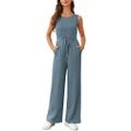 Glamaker Women's Air Essentials Jumpsuit Casual Loose Wide Leg Jumpsuit Rompers Crew Neck Sleeveless Long Pants Tank Overalls, #Teal Blue, Small