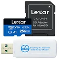 Lexar High Performance 633x 256GB microSDXC UHS-I V30 U3 4K UHD Memory Card Works with DJI Action 2, DJI Osmo Action (LSDMI256BB633A) Bundle with (1) Everything But Stromboli SD & MicroSD Card Reader