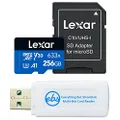 Lexar High Performance 633x 256GB microSDXC UHS-I V30 U3 4K UHD Memory Card Works with DJI Action 2, DJI Osmo Action (LSDMI256BB633A) Bundle with (1) Everything But Stromboli SD & MicroSD Card Reader
