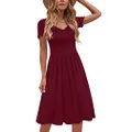 DB MOON Women Summer Casual Short Sleeve Dresses Empire Waist Dress with Pockets, Wine Red, 3X-Large