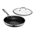 HexClad 10 Inch Hybrid Stainless Steel Frying Pan with Cooking Lid, Stay Cool Handle, PFOA Free, Dishwasher and Oven Safe, Non-Stick, Works with Induction Cooktop, Gas, Ceramic, and Electric Stove