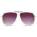 Freckles Mark 70s Italian Mob Boss Retro Square Sunglasses for Men Women Cool Vintage Sun Glasses, Beige White, Medium