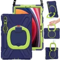 BRAECN Samsung Galaxy Tab S9 FE 10.9”/ S9 Case 11” 2023 SM-X510/X710 with S Pen Holder, 360°Swivel Kickstand, Shoulder Strap, Heavy Duty Protective Silicone Kids Case for Galaxy Tab S8/S7, Navy Green