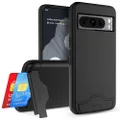 Teelevo Wallet Case for Google Pixel 8 Pro, Dual Layer Case with Card Slot Holder and Kickstand for Google Pixel 8 Pro - Black