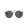 Ray-Ban Rb3647n Double Bridge Round Sunglasses, Black/G-15 Green Polarized, 51 mm