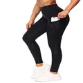 THE GYM PEOPLE Thick High Waist Yoga Pants with Pockets, Tummy Control Workout Running Yoga Leggings for Women (Large, Black Leopard)