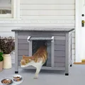Outdoor Feral Cat House Weatherproof, Small Rabbit Hutch Bunny Cage Indoor-Foldable Front Door
