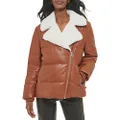 Levi's Women's Breanna Puffer Jacket (Standard and Plus Sizes), Camel Faux Fur Trimmed Moto, Medium