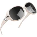 Joopin Polarized Sunglasses for Women Vintage Big Frame Sun Glasses Ladies Shades (White)