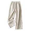 IXIMO Women's Linen Pants Elastic Pleated Wide Leg Straight Fit Palazzo Pants, Mkz06 Khaki, X-Large