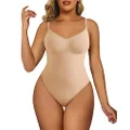 SHAPERX Bodysuit for Women Tummy Control Shapewear Seamless Sculpting Thong Body Shaper, Beige Brief, Small-Medium