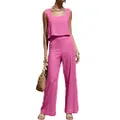 ROYLAMP Women's Summer 2 Piece Outfits Sleeveless Square Neck Tops Wide Leg Pants set Jumpsuit with Pockets, Rose Red, X-Small