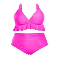 Yonique Women Plus Size Two Piece Swimsuits High Waisted Bikini Set Tummy Control Bathing Suits Ruffle Swimwear, Hot Pink, 12 Plus