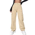 Metietila Women's High Waisted Cargo Jean Pants Stretch Straight Legs Jeans Denim Pants Trendy, Solid Khaki, Small
