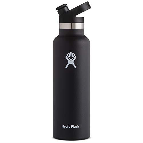 Hydro Flask Stainless Steel Vacuum Insulated Sports Water Bottle with Cap, Black, 21 Ounce