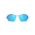 Oakley Men's Oo9019a Plazma Low Bridge Fit Rectangular Sunglasses, Matte White/Prizm Sapphire, 59 mm