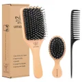 URTHEONE Boar Bristle Hair Brush And Comb Set For Women Men Kids, Best Natural Wooden Paddle Hairbrush And Small Travel Styling Brush For Wet or Dry Hair Detangling Smoothing Massaging