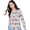 Joules Women's Harbour Print Long Sleeve Jersey Top (10, Floral Cream Stripe)