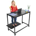 Stand Steady Joy Mobile Workstation | Standing Height Table on Wheels for Home, Office & School | Portable Standing Desk with Locking Wheels | Mobile Training Table & Collaboration Desk(Black/47x24in)