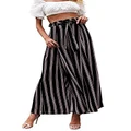 Simplee Women s Elegant Striped Split High Waisted Belted Flowy Wide Leg Pants Black Stripe 1/7 Medium 8