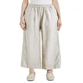 IXIMO Women's Linen Pants Elastic Pleated Wide Leg Straight Fit Palazzo Pants Beige L