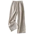 IXIMO Women's Linen Pants Elastic Pleated Wide Leg Straight Fit Palazzo Pants, Mkz06 Hemp, XX-Large