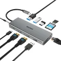 USB C HUB, EUASOO 11 in 1 USB C Docking Station Triple Display USB C Adapter with 2 HDMI 4K/Gigabit Ethernet/PD 3.0/4 USB Ports, Compatible for MacBook/USB C Laptops, MacOS Only Support Mirror Mode