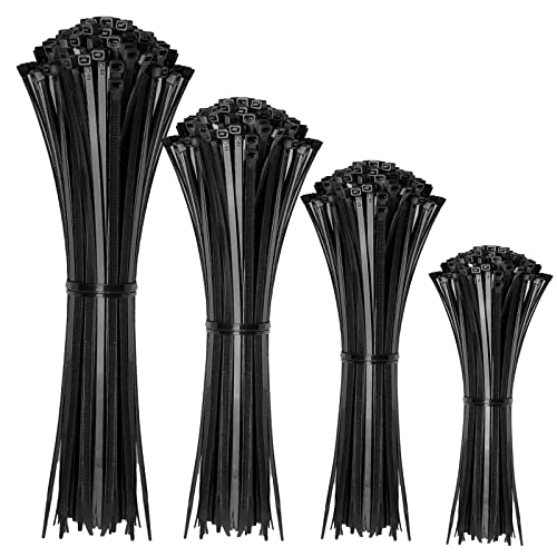 Cable Zip Ties,400 Pack Black Assorted Sizes 12+8+6+4 Inch,Multi-Purpose Self-Locking Nylon Cable Cord Management,Plastic Wire Ties for Home,Office,Garden,Workshop. By HAVE ME TD