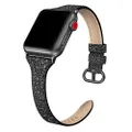 SWEES Leather Band Compatible for iWatch 38mm 40mm, Shiny Bling Glitter Matte Slim Thin Elegant Genuine Leather Strap Compatible with iWatch Series 6 5 4 3 2 1 SE Sport Edition Women, Glistening Black