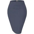 H&C Women Premium Nylon Ponte Stretch Office Pencil Skirt Made Below Knee Made in The USA, 1073t-heathernav, Medium