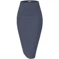 H&C Women Premium Nylon Ponte Stretch Office Pencil Skirt Made Below Knee Made in The USA, 1073t-heathernav, Medium