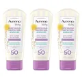 Aveeno Baby Continuous Protection Zinc Oxide Mineral Sunscreen Lotion, SPF 50, Unscented, White, 3 fl. oz (Pack of 3)