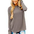 MEROKEETY Women's Long Sleeve Oversized Crew Neck Solid Color Knit Pullover Sweater Tops, Etherea, Medium