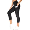 THE GYM PEOPLE Thick High Waist Yoga Pants with Pockets, Tummy Control Workout Running Yoga Leggings for Women (Medium, Z-Capris Black Leopard)