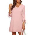 BELONGSCI Women's 2023 Summer Dress Sweet & Cute V-Neck Self Tie 3/4 Sleeve Casual Shift Dress, Light Pink-2102, 4X-Large