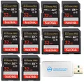 SanDisk 32GB SD Extreme Pro Memory Card (Ten Pack) for Digital DSLR Camera 4K UHD V30 UHS-I Class 10 U3 (SDSDXXO-032G-GN4IN) Bundle with (1) Everything But Stromboli MicroSDHC & SD Card Reader