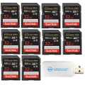 SanDisk 32GB SD Extreme Pro Memory Card (Ten Pack) for Digital DSLR Camera 4K UHD V30 UHS-I Class 10 U3 (SDSDXXO-032G-GN4IN) Bundle with (1) Everything But Stromboli MicroSDHC & SD Card Reader