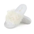 Women's Furry Slides Faux Fur Slides Fuzzy Slippers Fluffy Sandals Outdoor Indoor, Curly White, 11.5