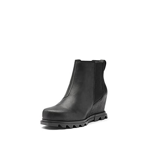 Sorel Women's Joan of Arctic Wedge III Chelsea Boot — Waterproof Leather Wedge Boots, Black, Sea Salt, 10