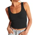 Artfish Women's Scoop Neck Sleeveless Knit Ribbed Fitted Casual Basic Crop Tank Top, 03# Black, X-Small