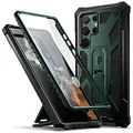 Poetic Spartan Case for Samsung Galaxy S22 Ultra 5G 6.8 inch, Built-in Screen Protector Work with Fingerprint ID, Full Body Rugged Shockproof Protective Cover Case with Kickstand, Metallic Green