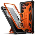 Poetic Spartan Case for Samsung Galaxy S22 Ultra 5G 6.8 inch, Built-in Screen Protector Work with Fingerprint ID, Full Body Rugged Shockproof Protective Cover Case with Kickstand, Metallic Orange
