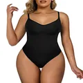 SHAPERX Bodysuit for Women Tummy Control Shapewear Seamless Sculpting Thong Body Shaper, Black Brief, XX-Small-X-Small