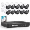 Swann Security Camera System CCTV, 10 Camera 16 Channels POE NVR Master 4K Upscale Video Wired Surveillance, Indoor Outdoor, Night Vision, Heat Motion Detection, SWNVK-1676810