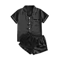 WDIRARA Women's Plus Sleepwear Satin Short Sleeve Shirt and Shorts Pajama Set Black 5XL
