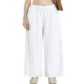 IXIMO Women's Linen Pants Elastic Pleated Wide Leg Straight Fit Palazzo Pants, Mkz06 White, Medium