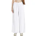 IXIMO Women's Linen Pants Elastic Pleated Wide Leg Straight Fit Palazzo Pants, Mkz06 White, Medium