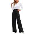 Narcissus Women's Pull-on Pleated Wide Leg Dress Pants with Belt Loops/Winkle Resistant High Waisted Slacks for Office Wear, Black, Medium