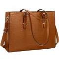 Lubardy Laptop Bags for Women Shoulder Bag 15.6 Inch Leather Large Women Handbag Work Bag Designer Business Shoulder Shopping Bag Office Bag Brown