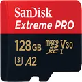 SanDisk Extreme Pro microSDXC UHS-I Memory Card with SD Adaptor, 128GB, V30, U3, C10, A2, 200MB/s R, 90MB/s W